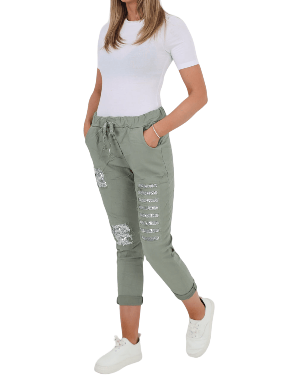 Sequin Details Magic Pants - Lashra Fashion