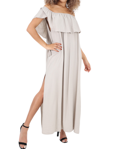 Bardot Frill Layered Double Side Slit Maxi Dress