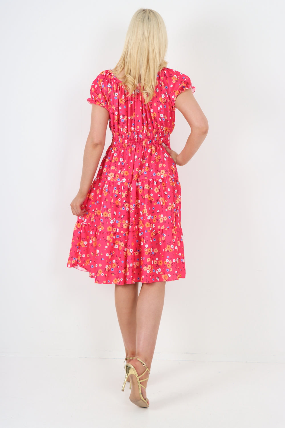 Bardot Shirred Waist Ditsy Print Magic Midi Dress