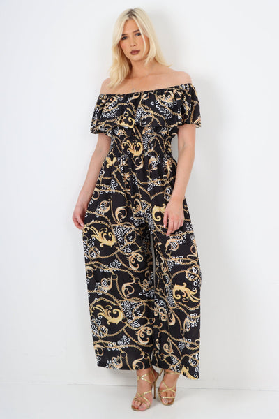 Bardot Shirred Elasticated Waist Chain Print Jumpsuit