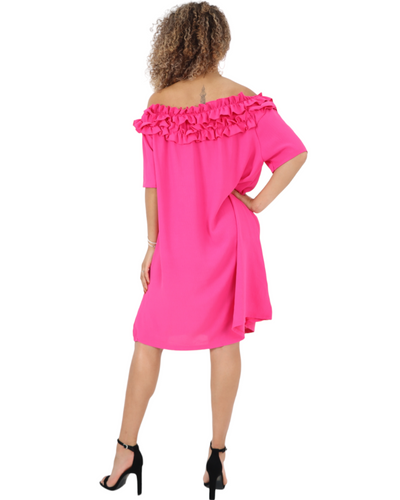 Frill Bardot Short Sleeve Midi Dress