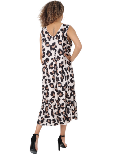 Animal Printed Sleeveless Vest Midi Dress