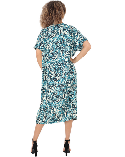 Printed V Neck Short Sleeve Midi Dress