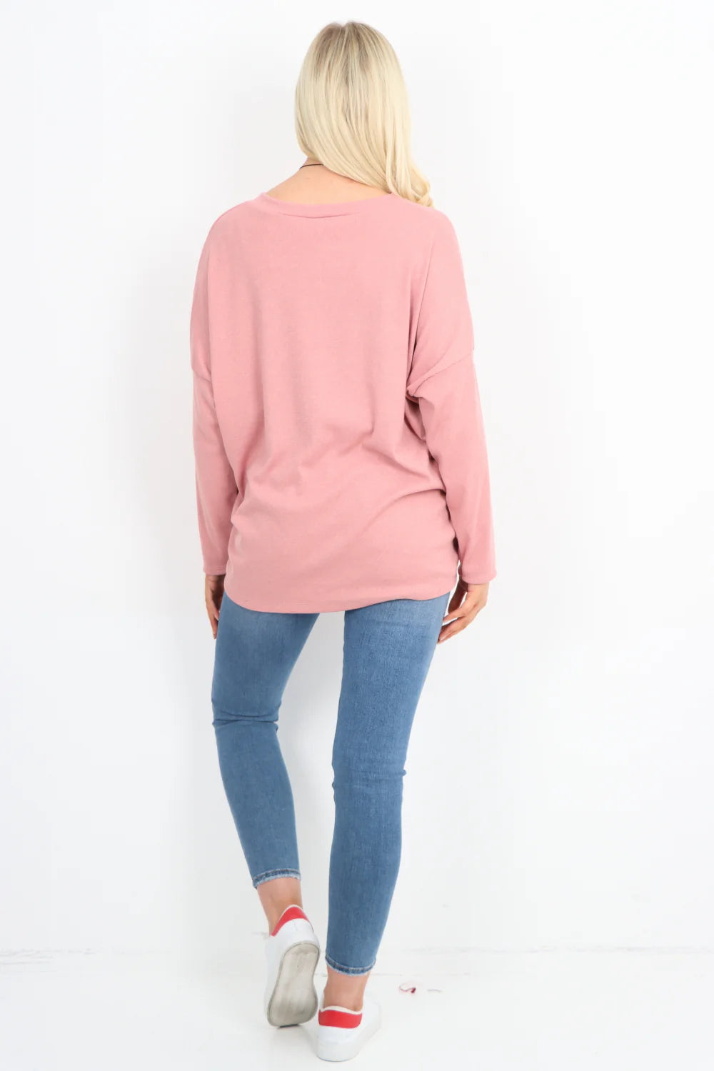 Italian Basic Soft Knit Long Sleeve Necklace Top
