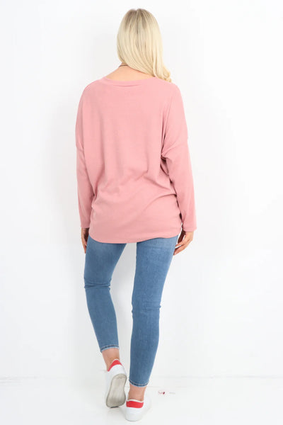 Italian Basic Soft Knit Long Sleeve Necklace Top