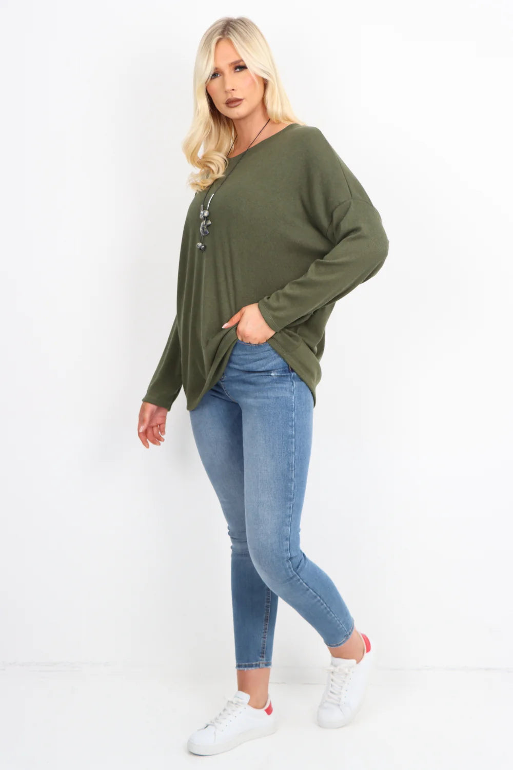 Italian Basic Soft Knit Long Sleeve Necklace Top