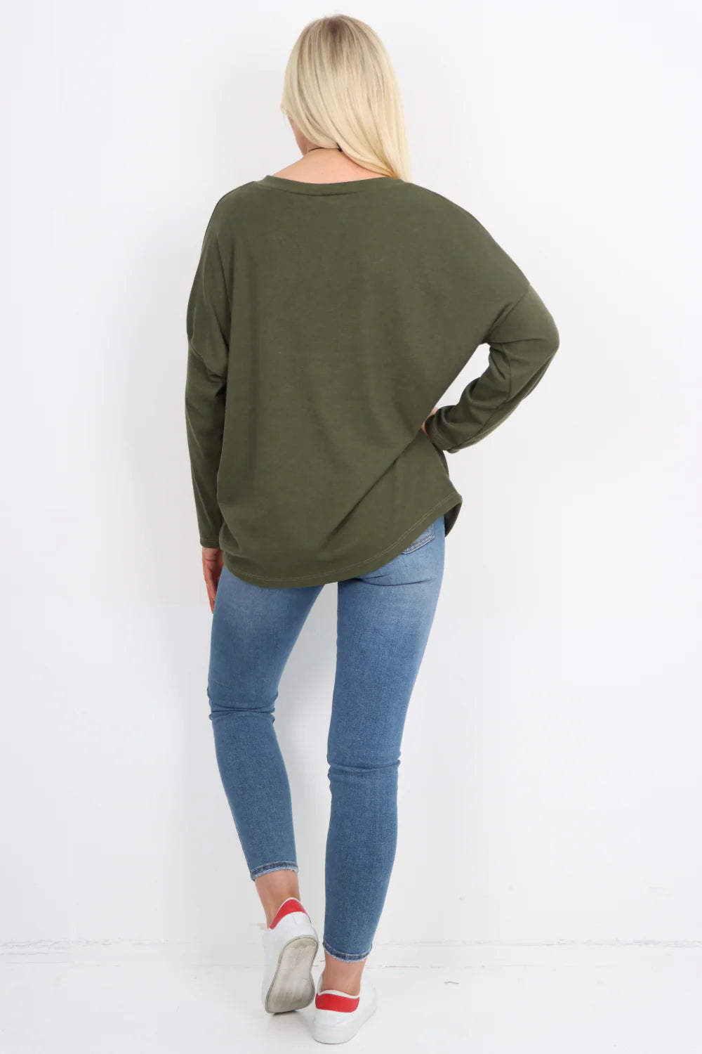 Italian Basic Soft Knit Long Sleeve Necklace Top