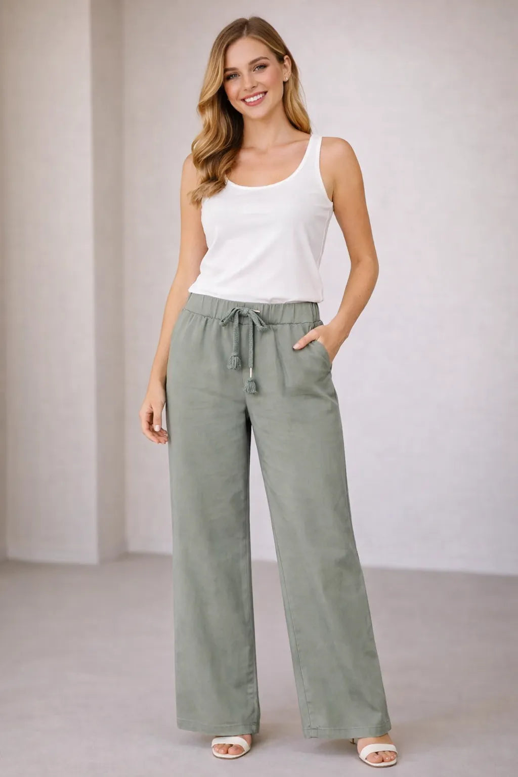 Khaki  Color Women Wide Leg Magic Trousers for Women UK