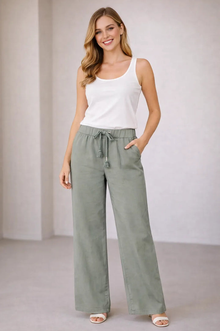 Khaki  Color Women Wide Leg Magic Trousers for Women UK