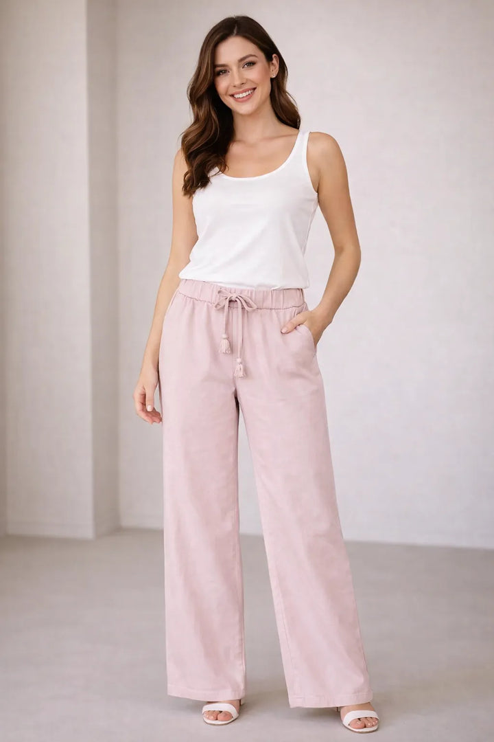 Light Pink Color Women Wide Leg Magic Trousers for Women UK