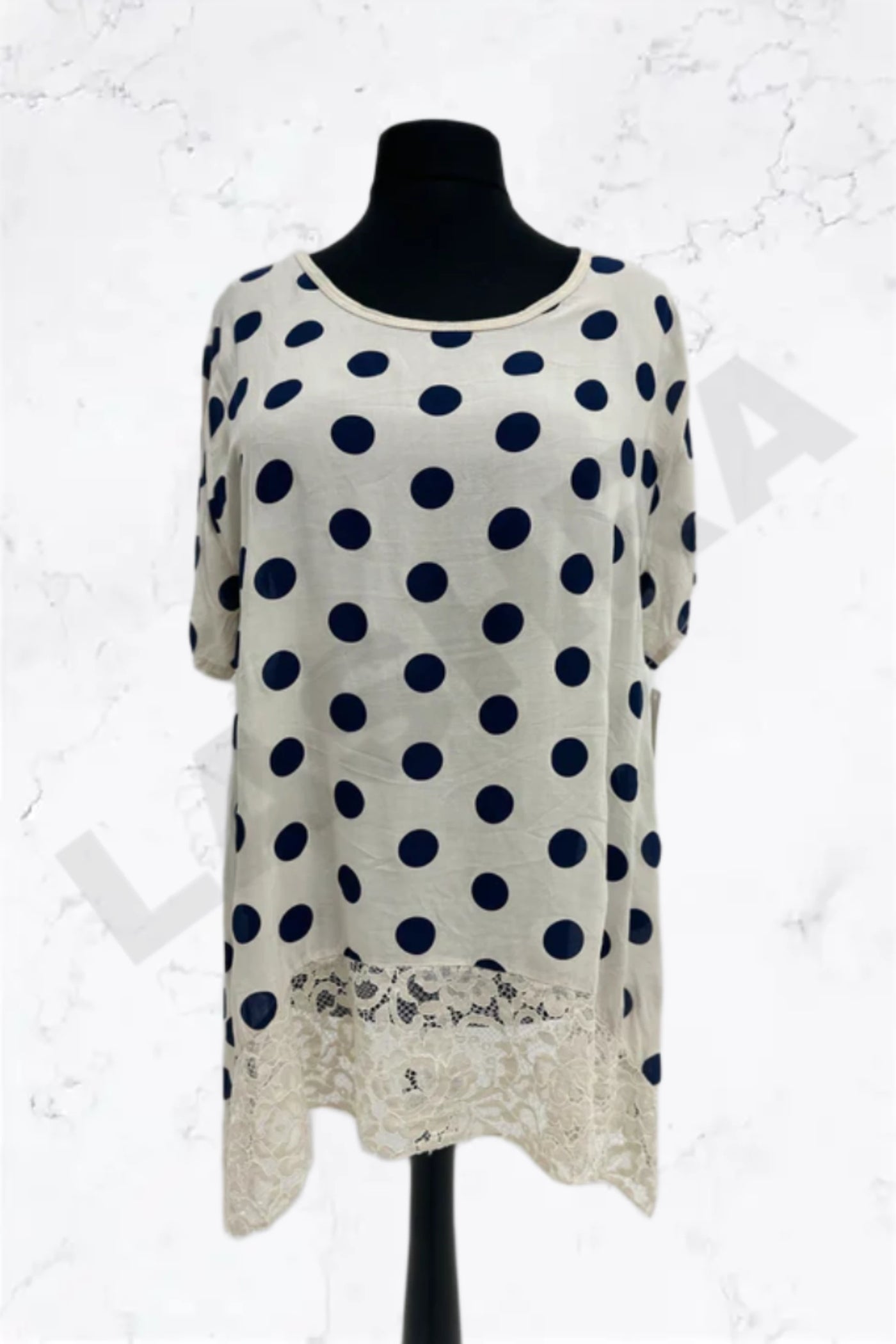 Italian Polka Dot Lace-Hem Tunic Top