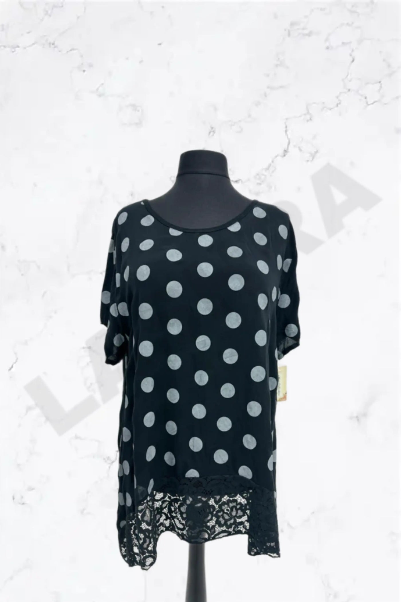 Italian Polka Dot Lace-Hem Tunic Top