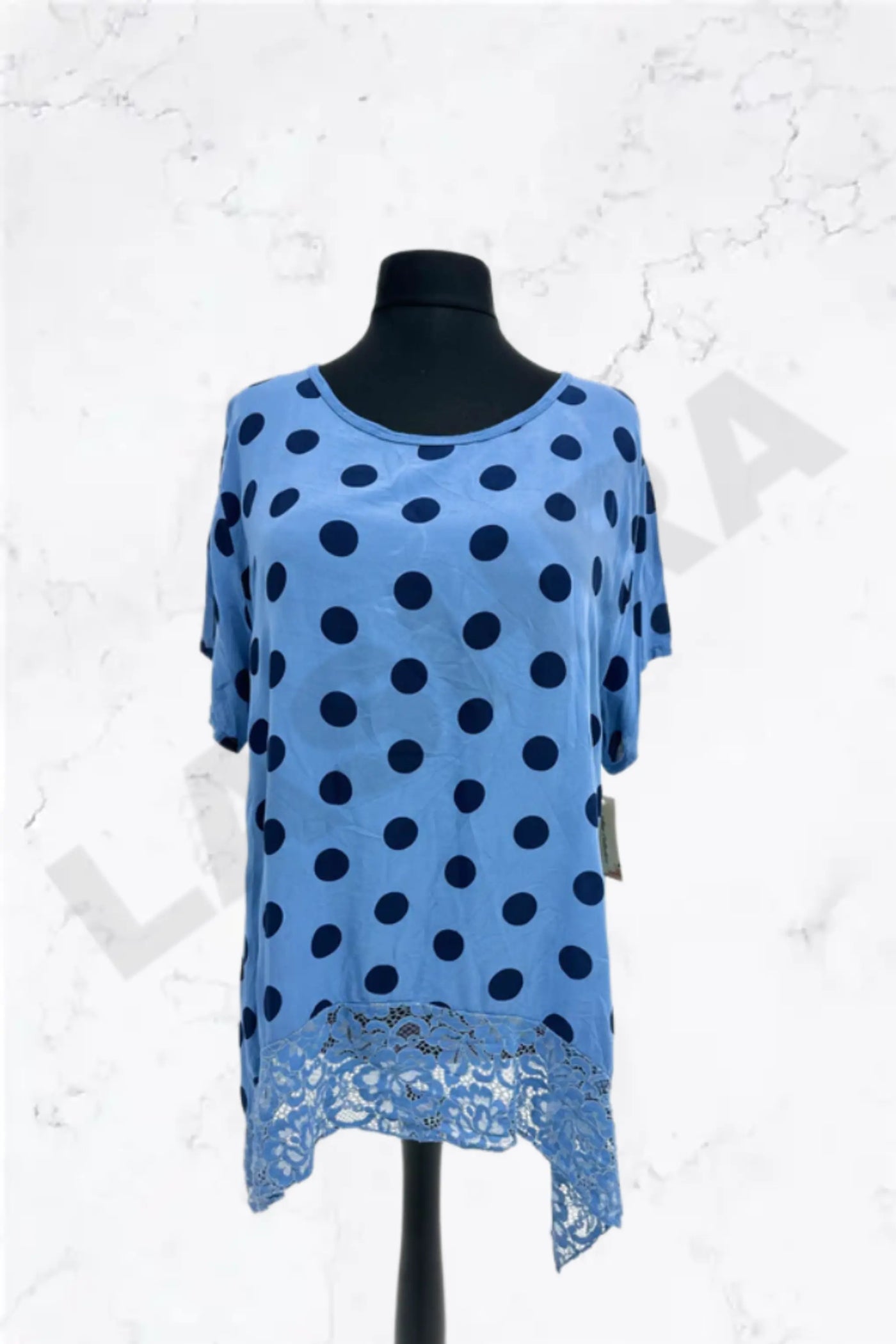 Italian Polka Dot Lace-Hem Tunic Top