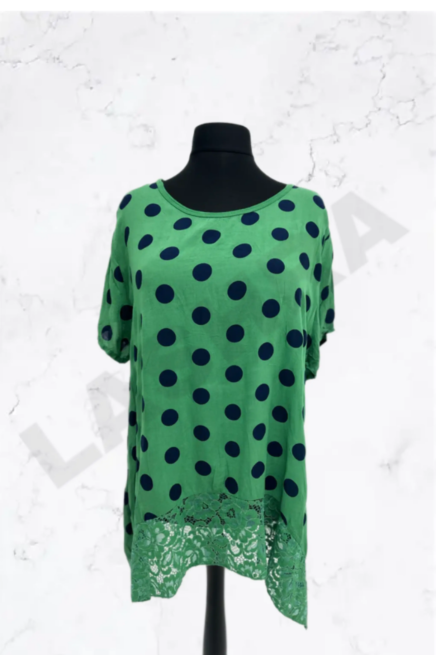 Italian Polka Dot Lace-Hem Tunic Top
