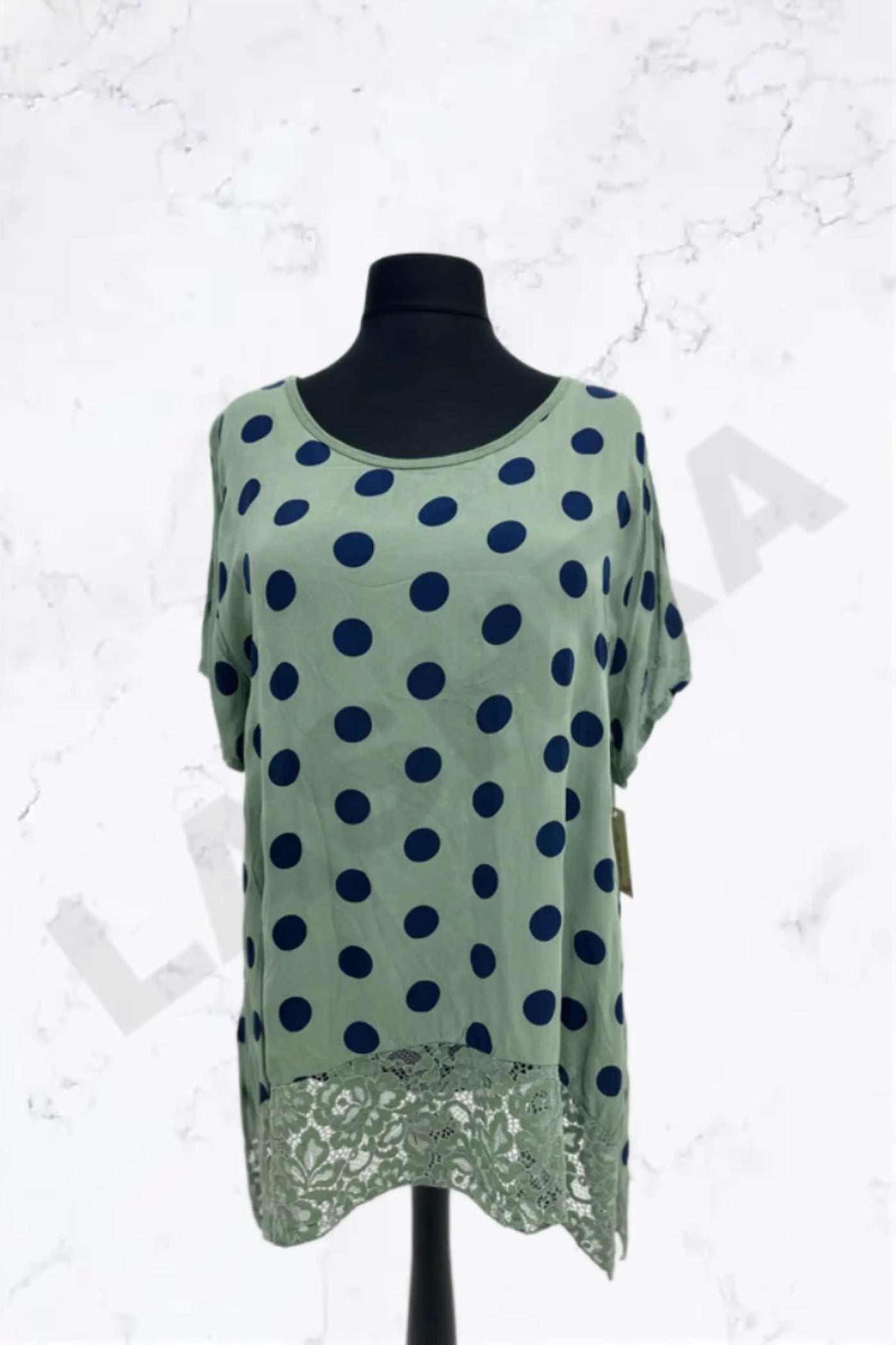 Italian Polka Dot Lace-Hem Tunic Top