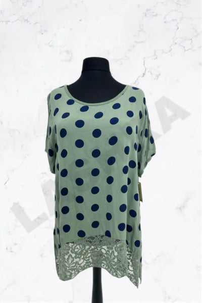 Italian Polka Dot Lace-Hem Tunic Top