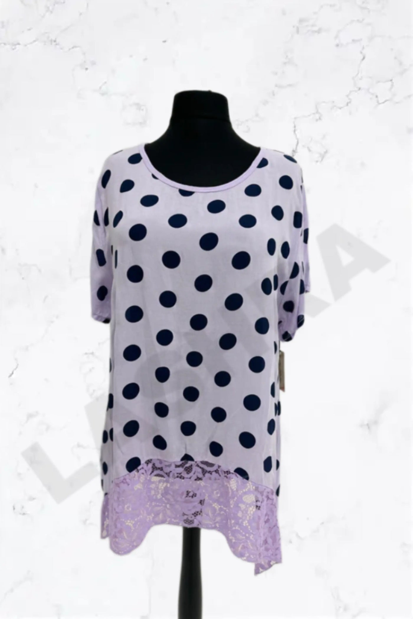 Italian Polka Dot Lace-Hem Tunic Top