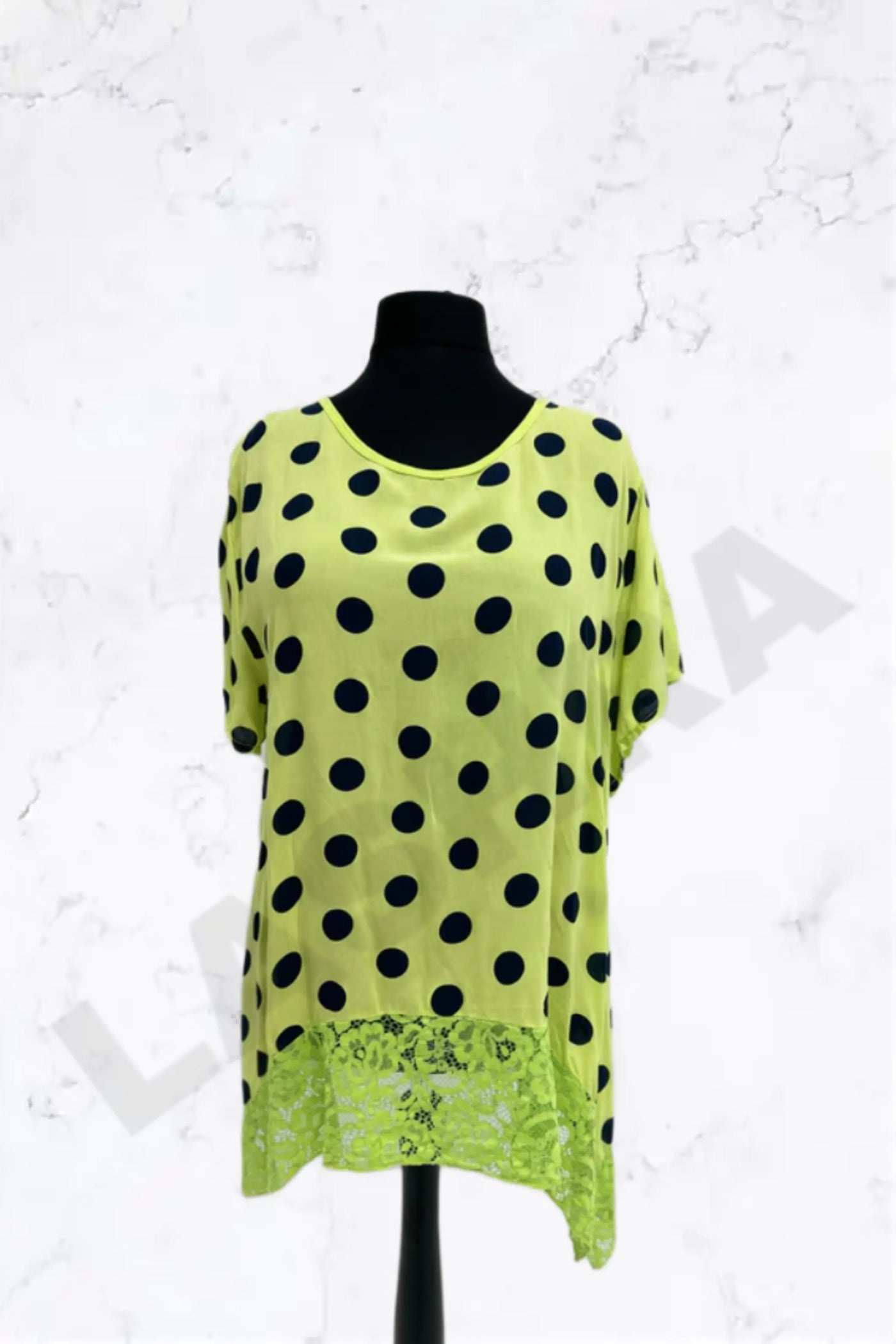 Italian Polka Dot Lace-Hem Tunic Top