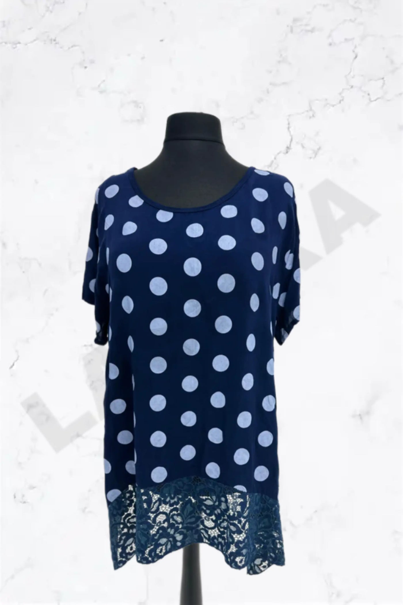 Italian Polka Dot Lace-Hem Tunic Top