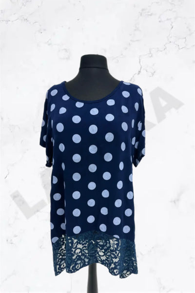 Italian Polka Dot Lace-Hem Tunic Top