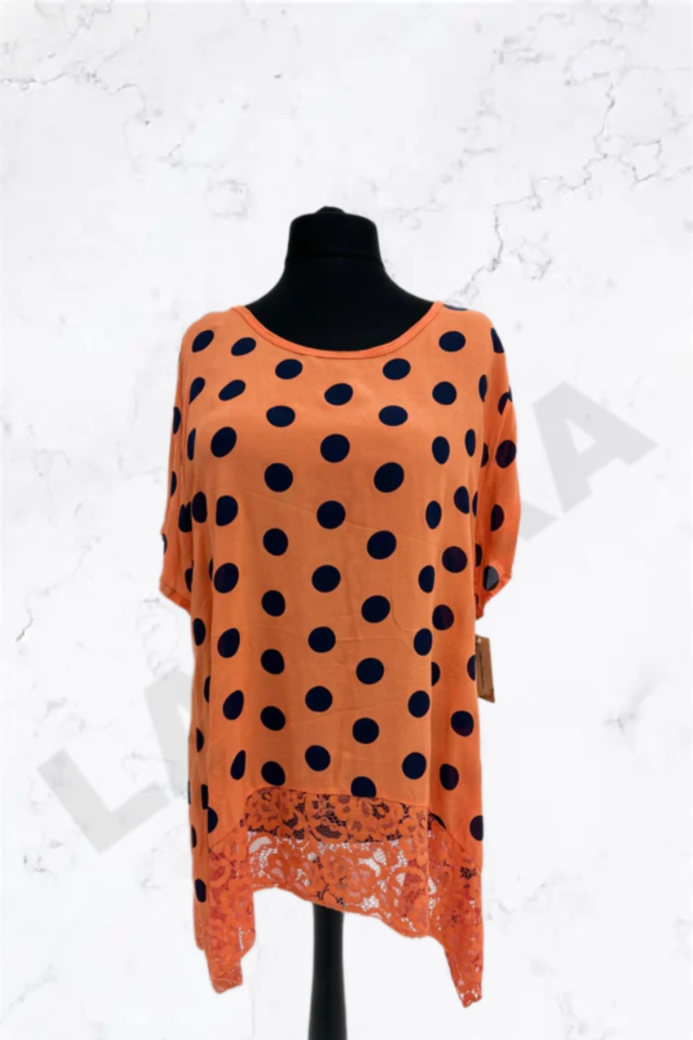 Italian Polka Dot Lace-Hem Tunic Top