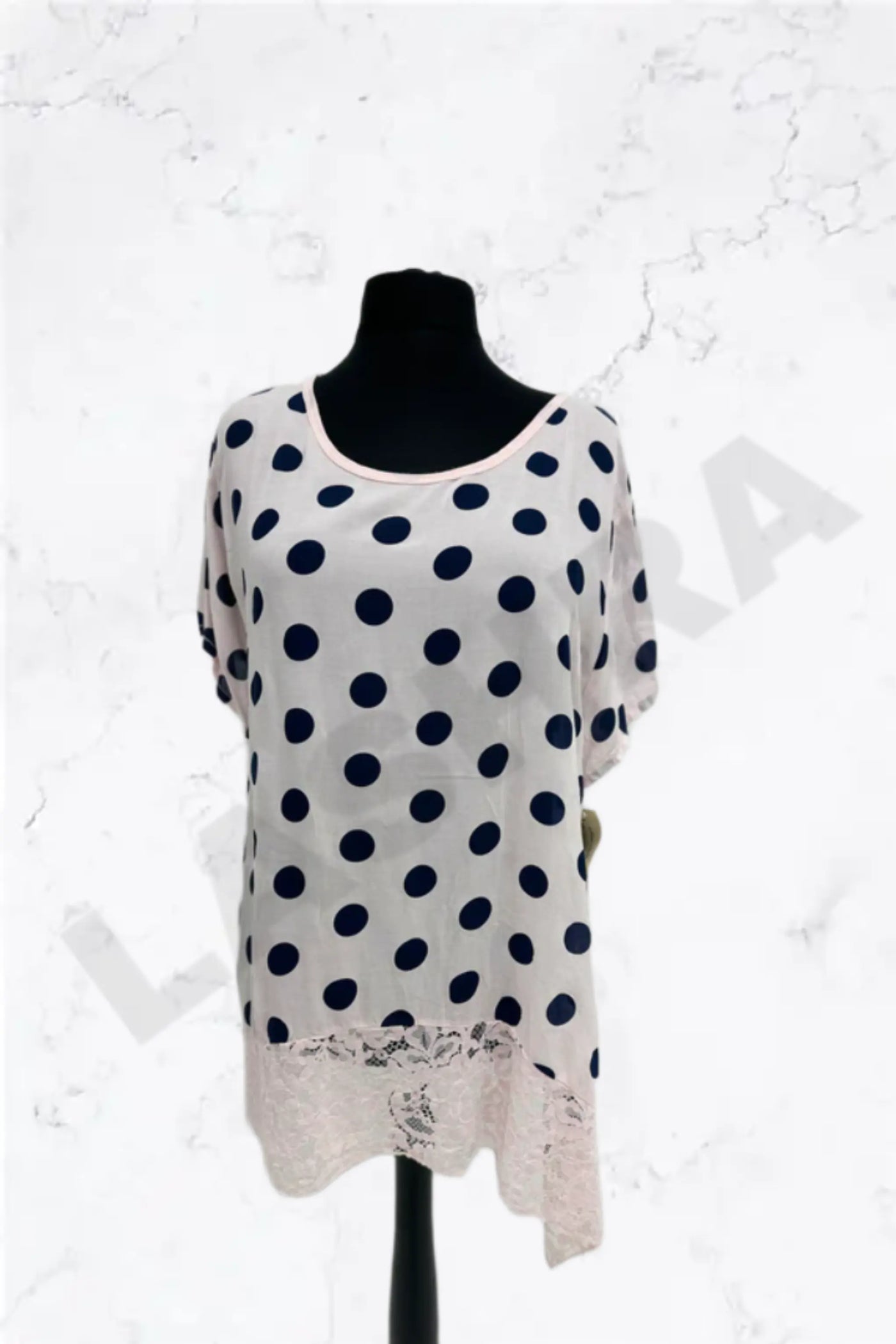 Italian Polka Dot Lace-Hem Tunic Top