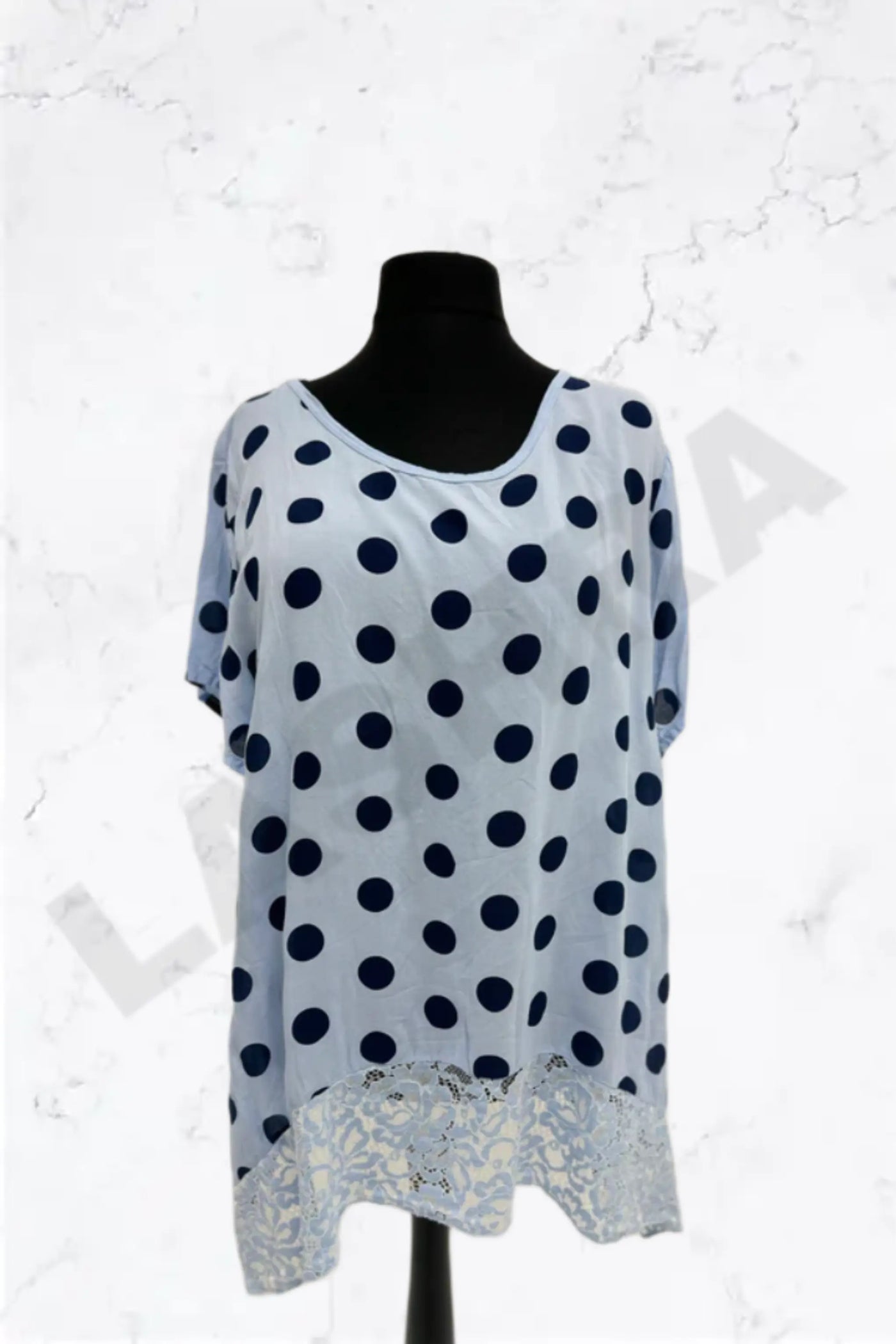 Italian Polka Dot Lace-Hem Tunic Top