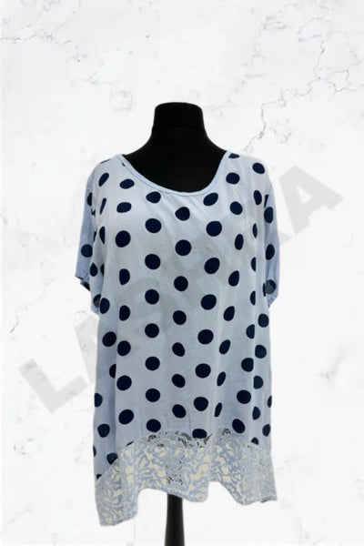 Italian Polka Dot Lace-Hem Tunic Top