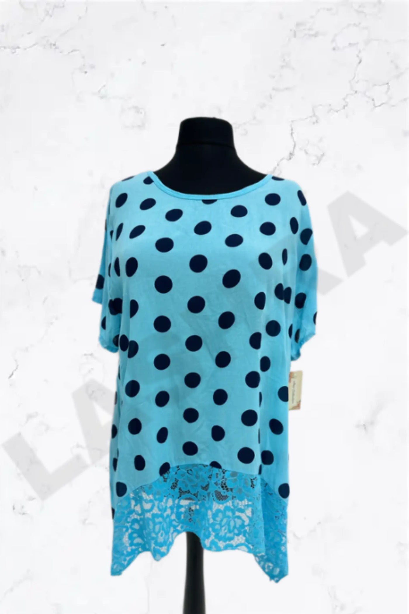Italian Polka Dot Lace-Hem Tunic Top
