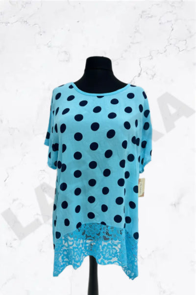 Italian Polka Dot Lace-Hem Tunic Top