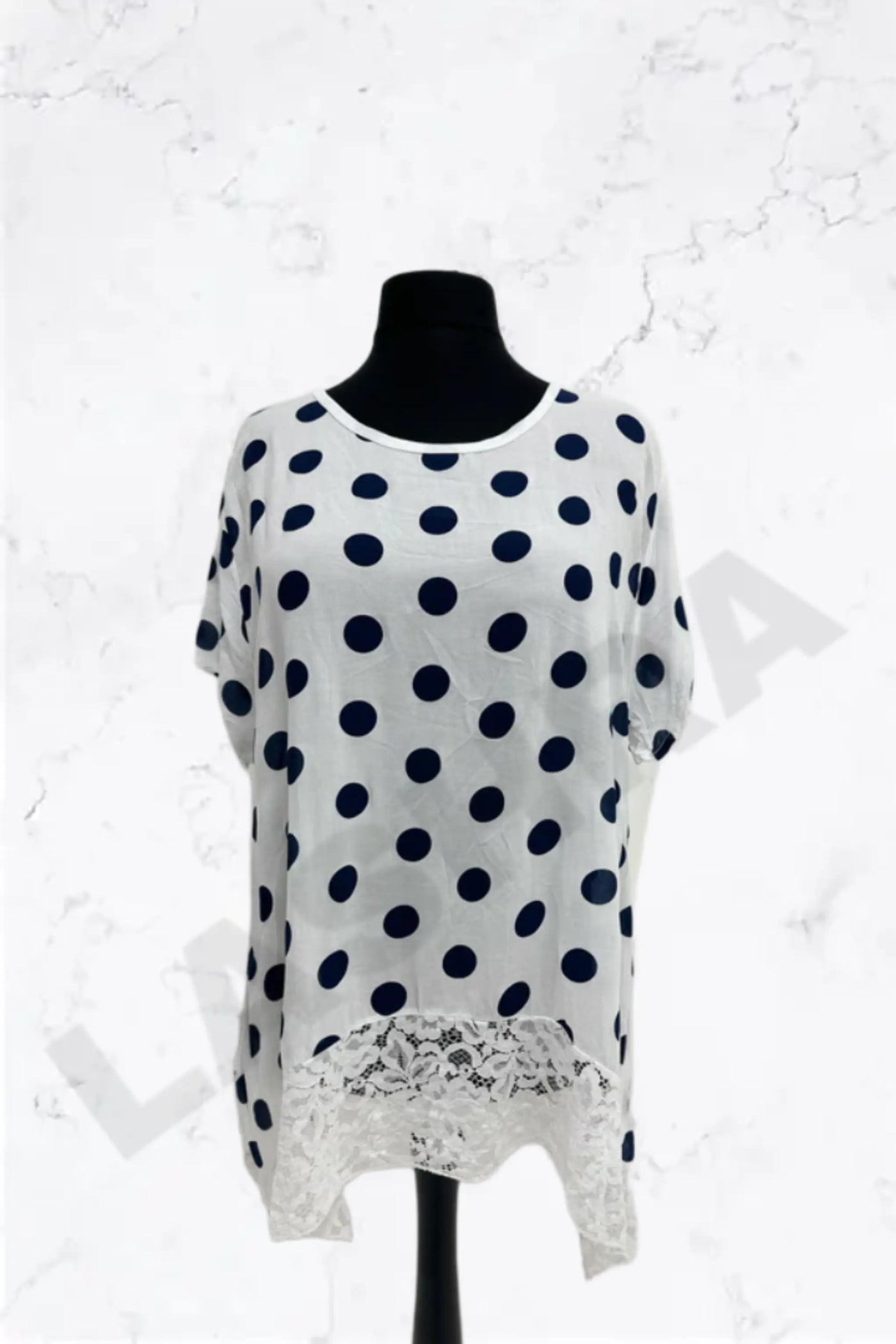 Italian Polka Dot Lace-Hem Tunic Top