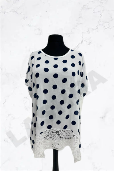 Italian Polka Dot Lace-Hem Tunic Top