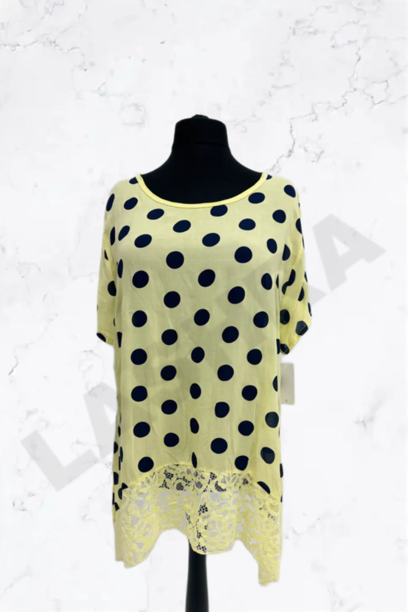 Italian Polka Dot Lace-Hem Tunic Top
