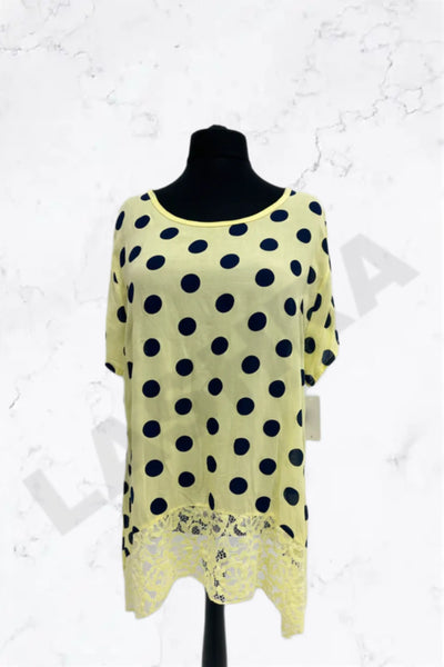 Italian Polka Dot Lace-Hem Tunic Top