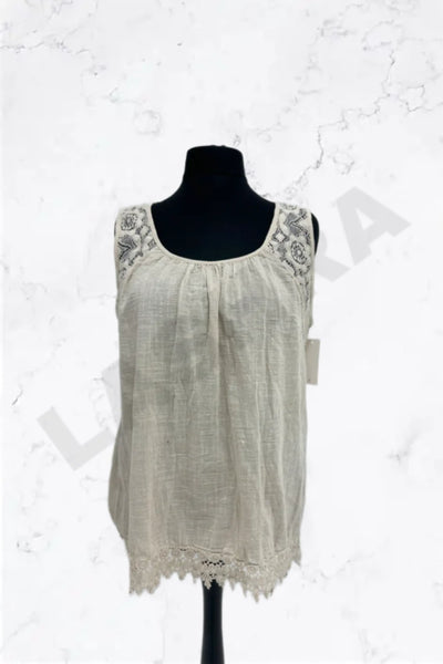 Italian Lace-Trim Sleeveless Cotton Top