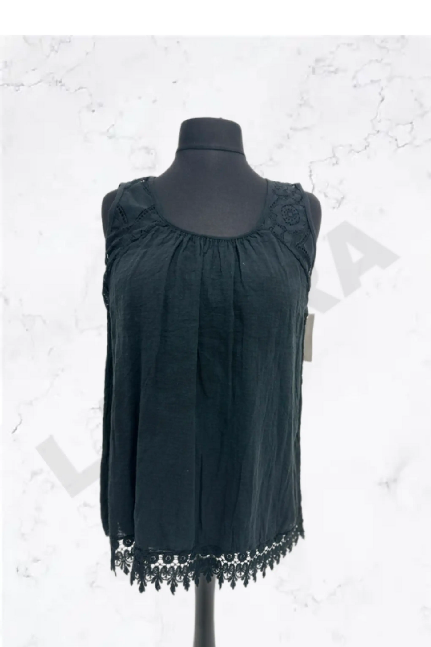 Italian Lace-Trim Sleeveless Cotton Top
