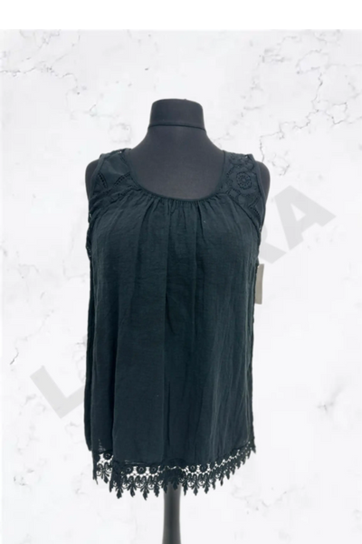 Italian Lace-Trim Sleeveless Cotton Top