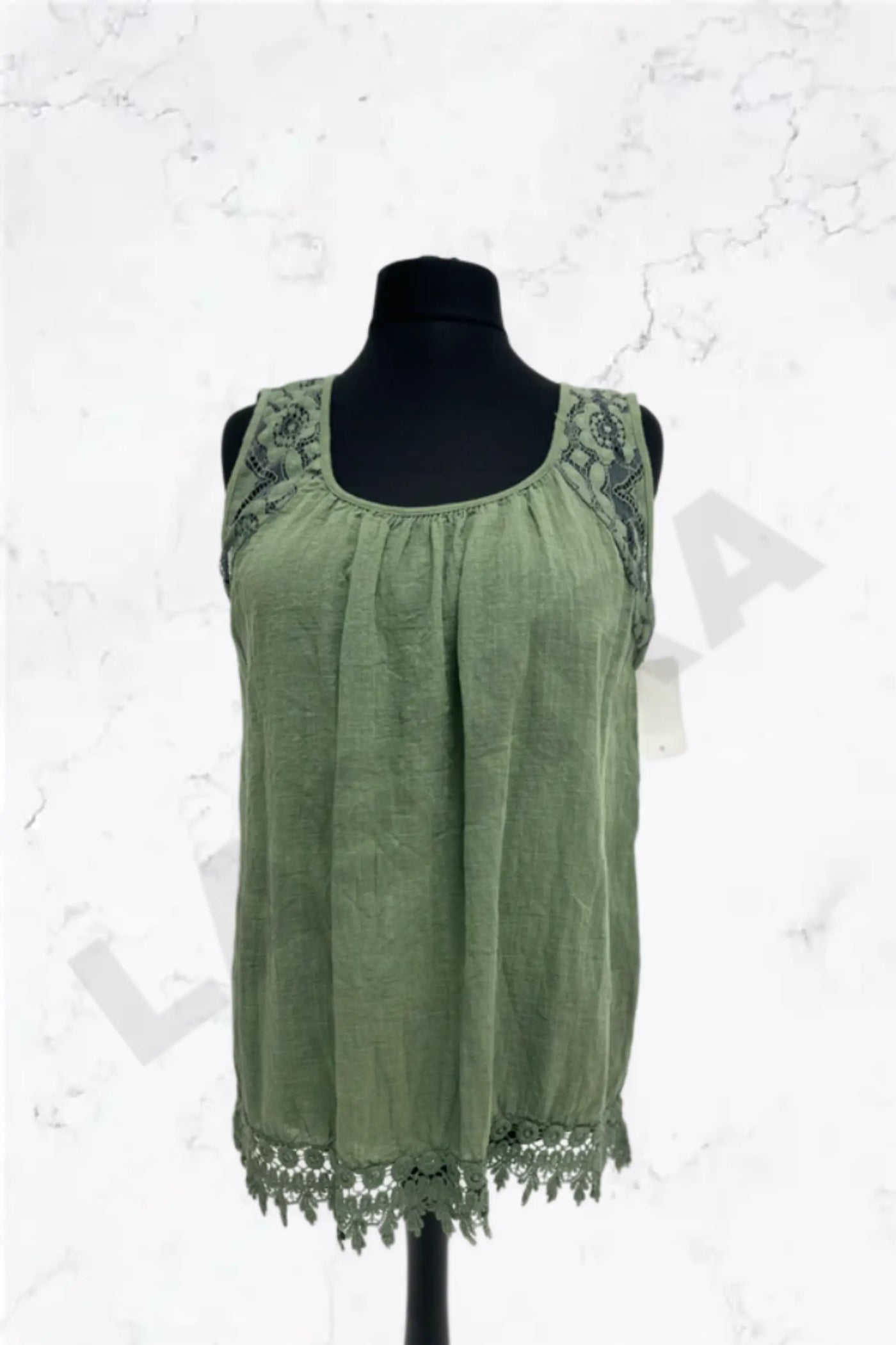 Italian Lace-Trim Sleeveless Cotton Top