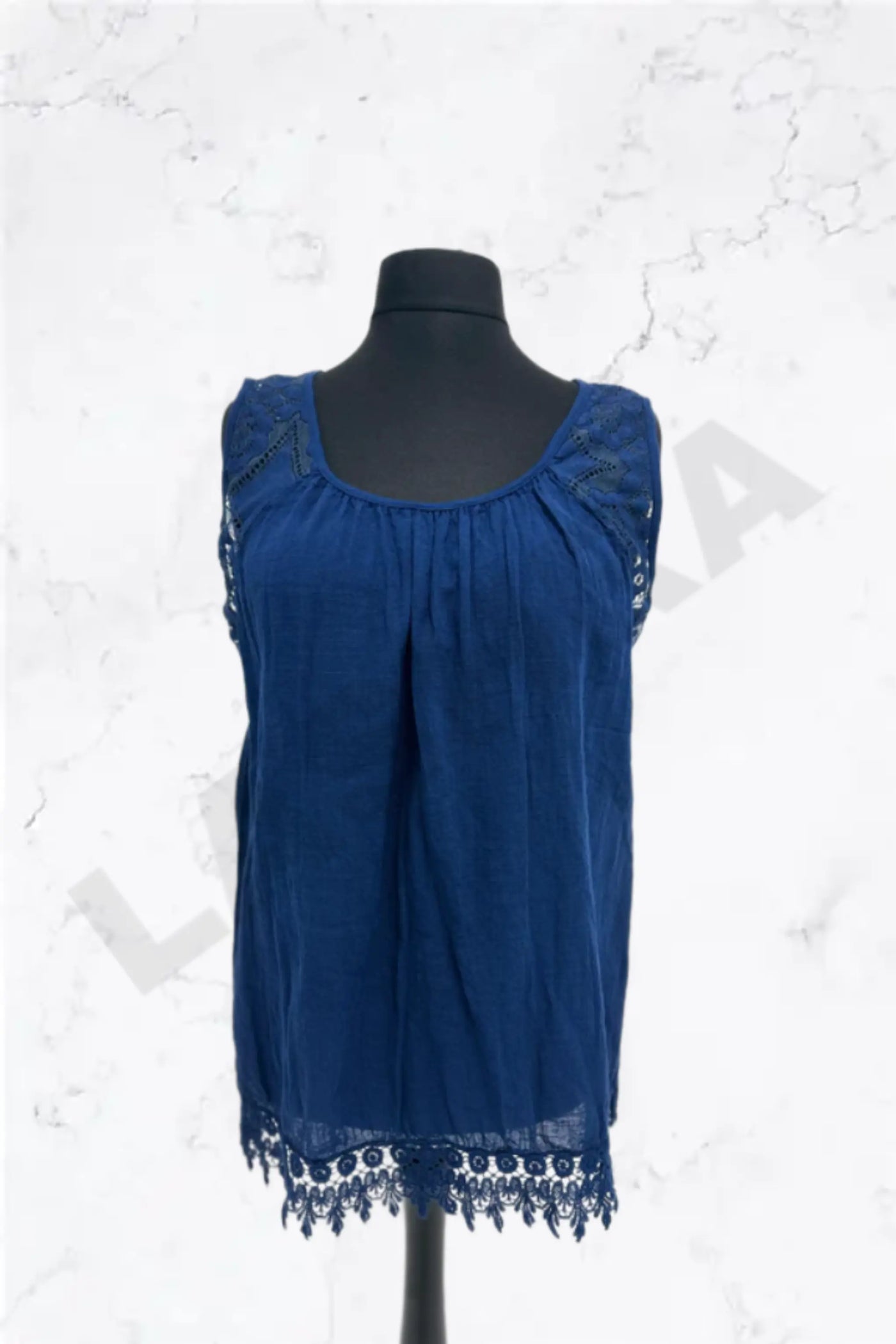 Italian Lace-Trim Sleeveless Cotton Top