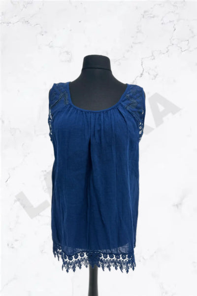 Italian Lace-Trim Sleeveless Cotton Top