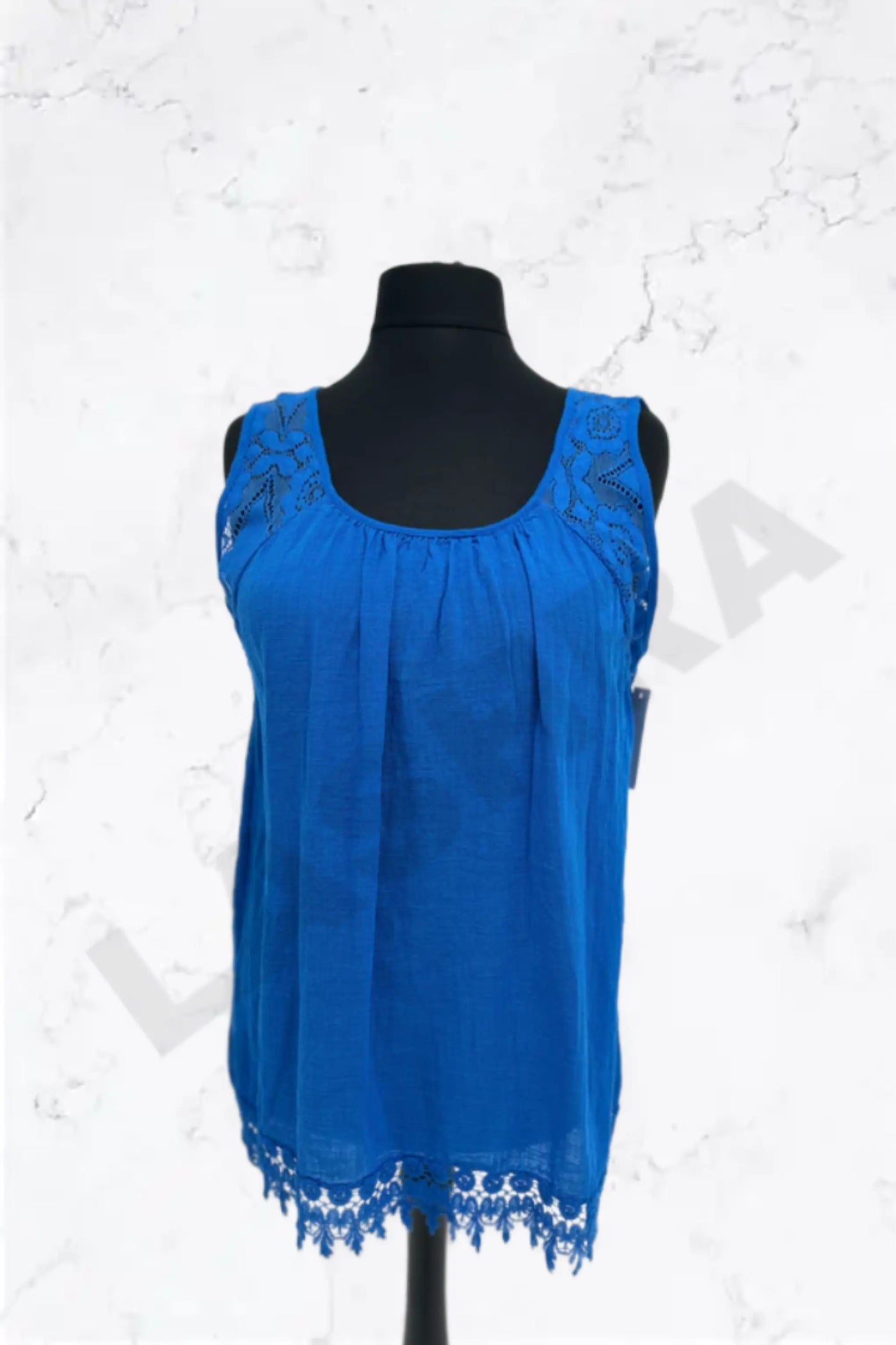 Italian Lace-Trim Sleeveless Cotton Top