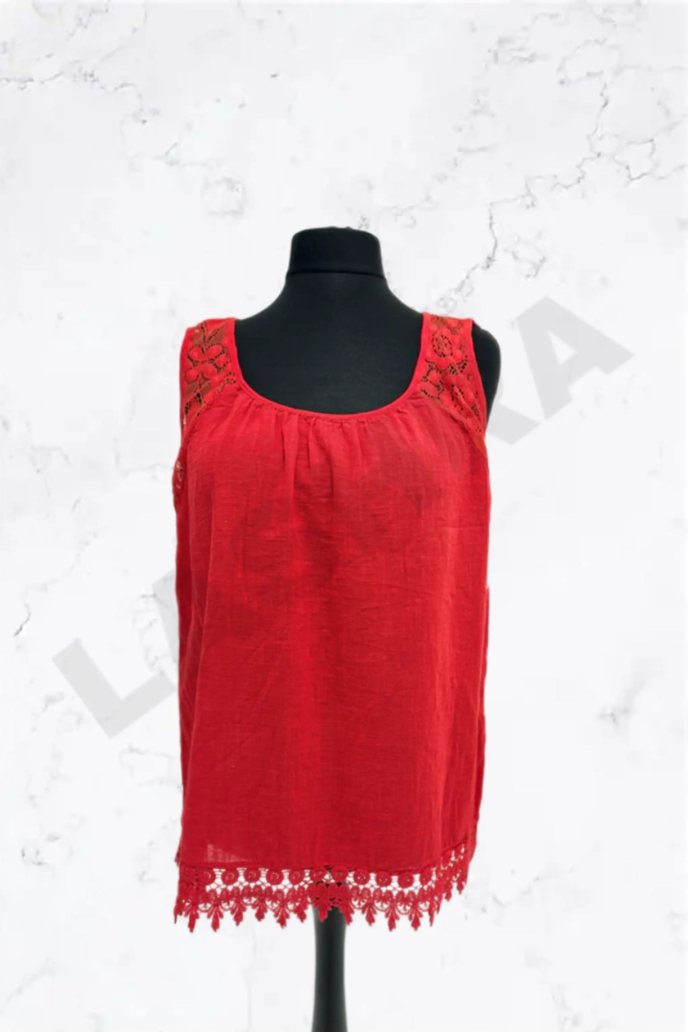 Italian Lace-Trim Sleeveless Cotton Top
