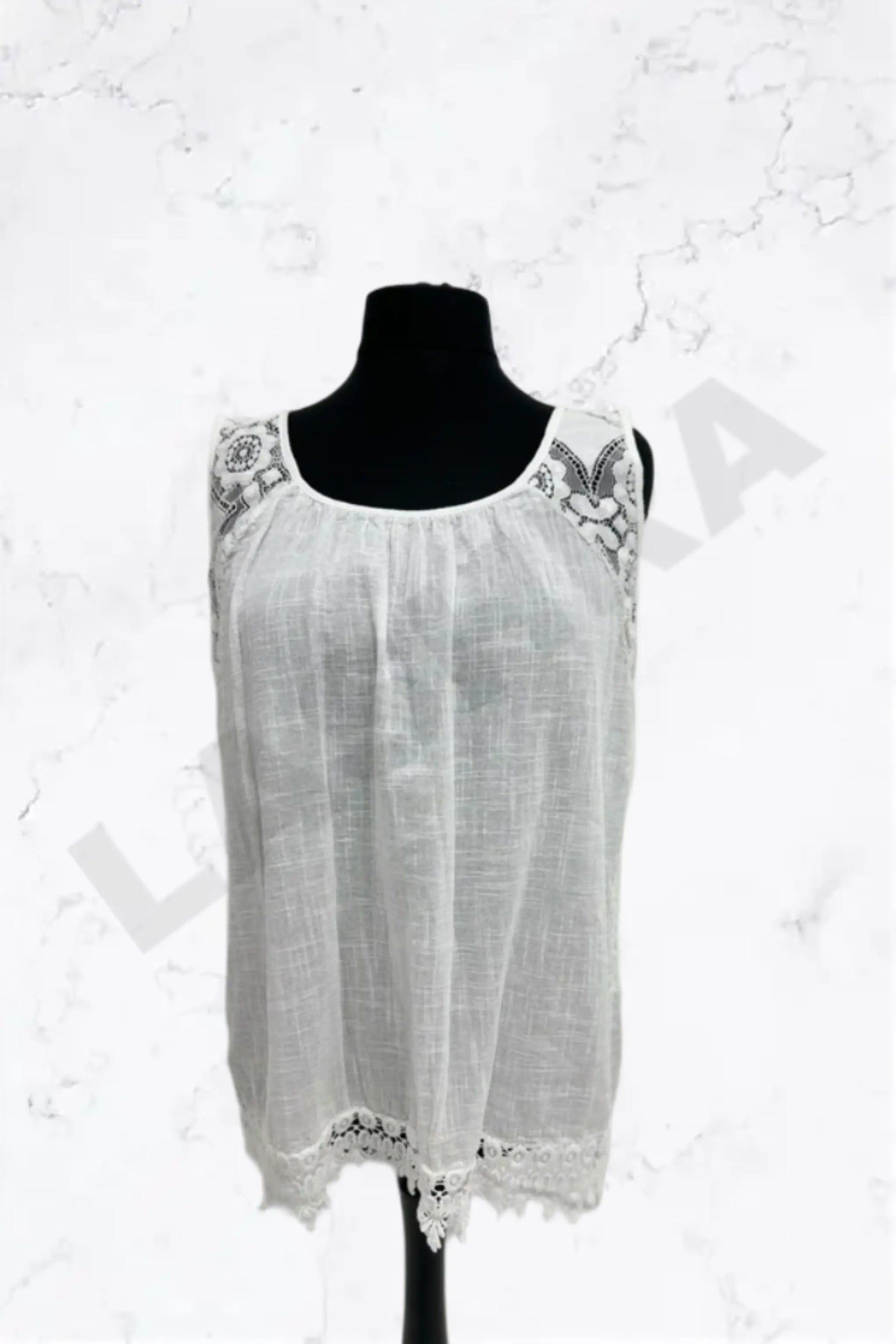 Italian Lace-Trim Sleeveless Cotton Top