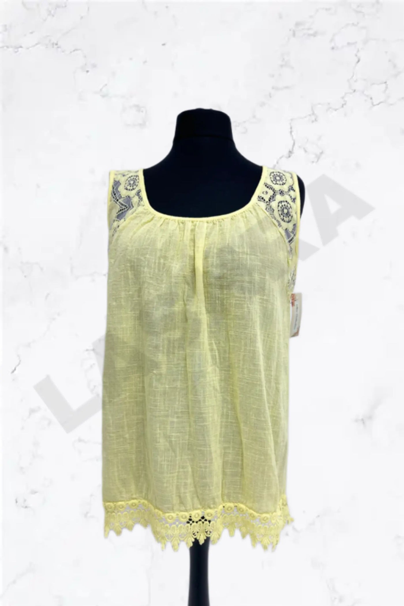 Italian Lace-Trim Sleeveless Cotton Top