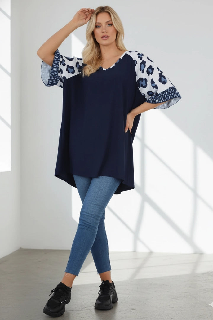 Animal Printed Sleeve Tunic Top