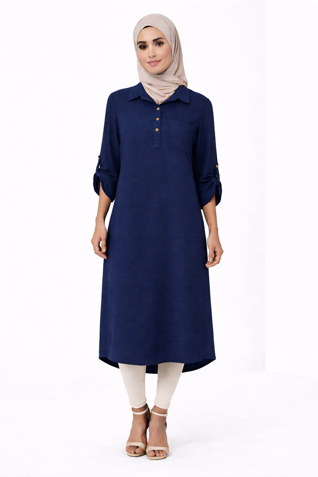Plain Modest Long Sleeve Midi Dress