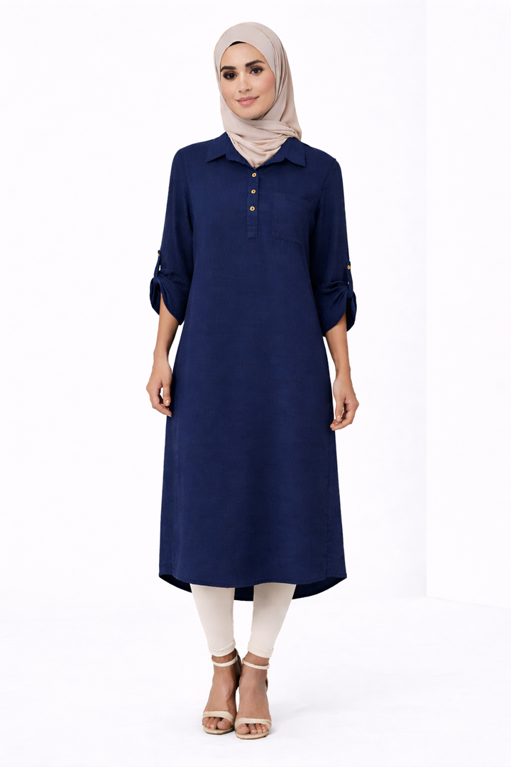 Plain Modest Long Sleeve Midi Dress
