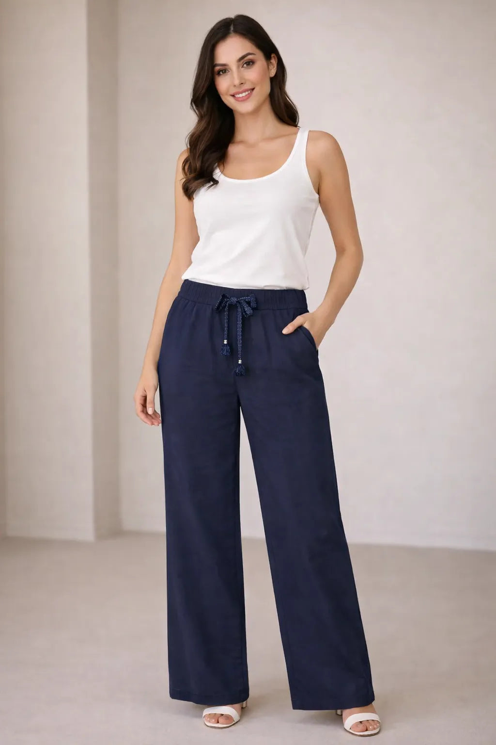 Navy  Color Women Wide Leg Magic Trousers for Women UK