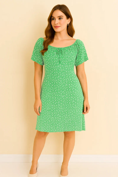 Italian Off-Shoulder Ditsy Floral Midi Dress