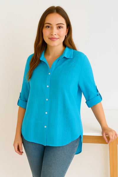 Italian Embroidered Cotton Button-Up Tunic